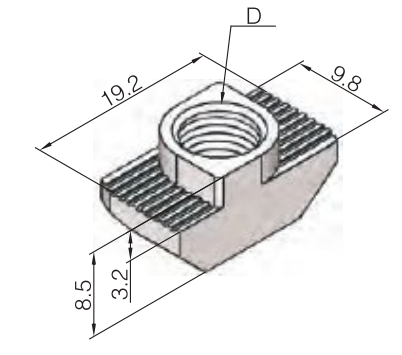 T Nut-10-M8 4040 nickel plated steel