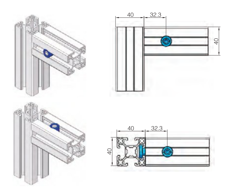 Central Anchor connector Right angle Joint for 40X40 Aluminum Profile