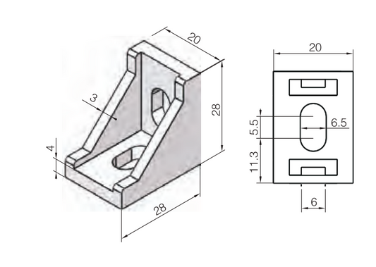 Die Cast Angle Bracket heavy for 20x20 Aluminum Profile