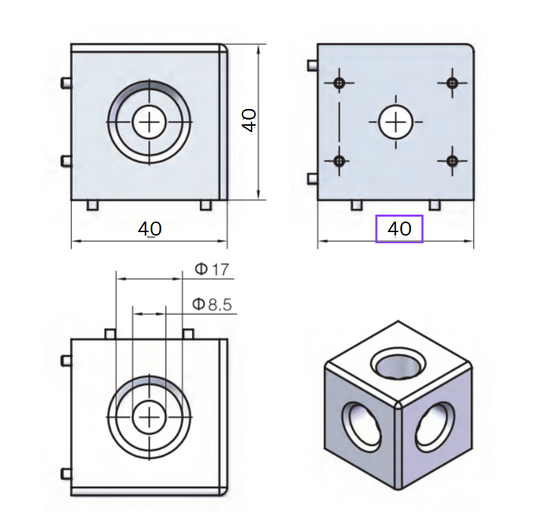 3- way corner connector for 40X40 Aluminum Profile